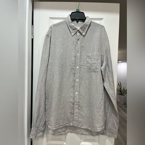 Men Grey Linen Slim Fit Long Sleeve Shirt Lightweight Size Large